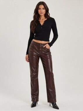 NWT Gap High Rise Vegan Leather Vintage Slim Pants - Brown